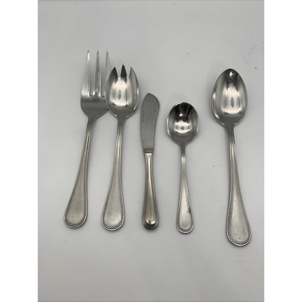 Vintage Towle Beaded 18/8 Satin 5 Piece Serving‎ Set Large Spoon Fork Germany